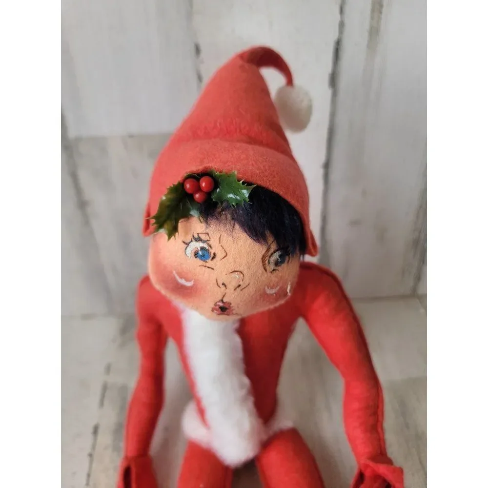 Annalee 1991‎ vintage red Christmas elf mistletoe Xmas